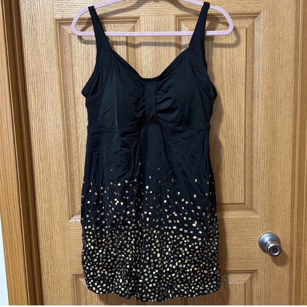 Swimsuits For All Black Gold Dot Retro Swimdress Plus
Size 14 One Piece - Picture 2 of 5
